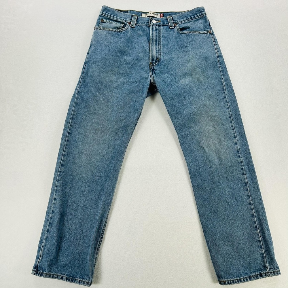 Levis 505 Jeans Mens 34x30 Blue Regular Straight Leg Denim Medium Wash Zip Fly